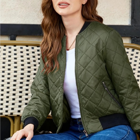 NWT Olive Quilted Bomber Jacket for Women w/ pockets - Picture 1 of 5
